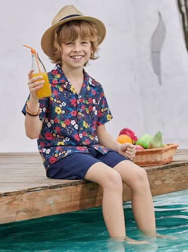 Image of Arshiner Boys 2 Pieces Summer Beach Outfits Short Sleeve Button Down Shirts and Shorts Vacation Texture Sets for Kids