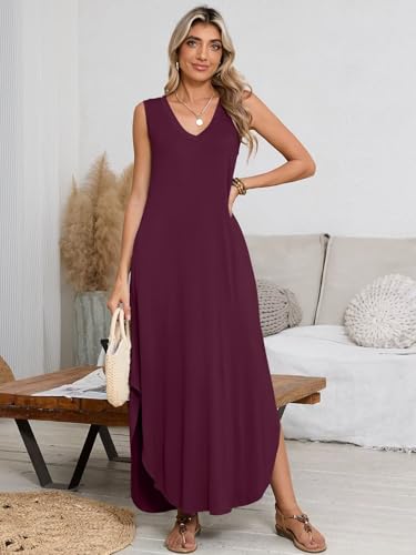 Image of BELAROI Womens Plus Size Maxi Dress Sundress Summer Casual Sleeveless V Neck Pockets Beach Swimsuit Coverup Loose