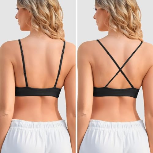 Image of INIBUD Bralette for Women Removable Padded Bra Yoga Seamless V Neck Triangle Adjustable Straps Wireless