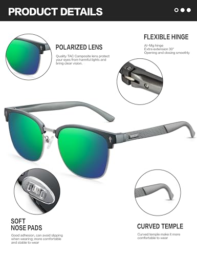 Image of BIRCEN Mens Polarized Sunglasses for Driving: Al-Mg Metal UV Protection Sun Glasses Square Shades for Fishing Travel 2026