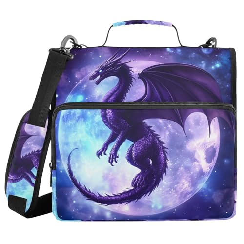 Image of 3 Ring Zipper Binder with Shoulder Strap Dragon Moon 1.5 inch Binders Keeper Large Capacity Multi Pockets for School Office Supplies