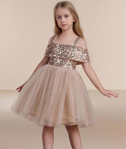 Sparkly Sequin Tulle Flower Girl Dresses for Wedding Straps Formal Pageant Prom Mini Dress3