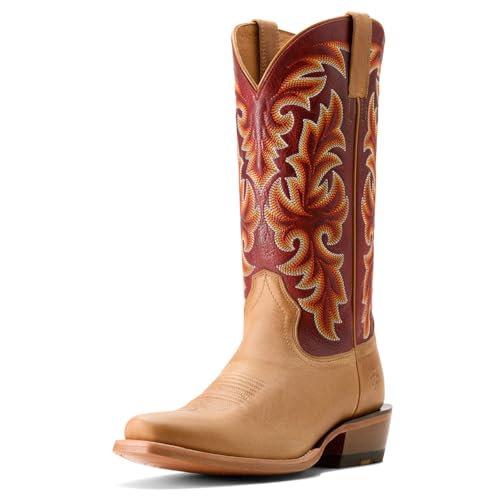 ARIAT Men's Futurity Champ Cowboy Boot, Flaxen Tan/True Red, 12 Narrow