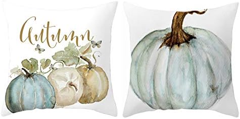 FOOZOUP Halloween Pumpkin Pillow Covers Happy Fall Yall Thanksgiving Decorative Cotton Blend Cushion Cover 18 x 18 inch for Sofa Couch (Set of 2)