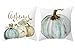 Foozoup Halloween Pumpkin Pillow Covers Happy Fall Yall Thanksgiving Decorative Cotton Blend Cushion Cover 18 x 18 inch for Sofa Couch (Set of 2)