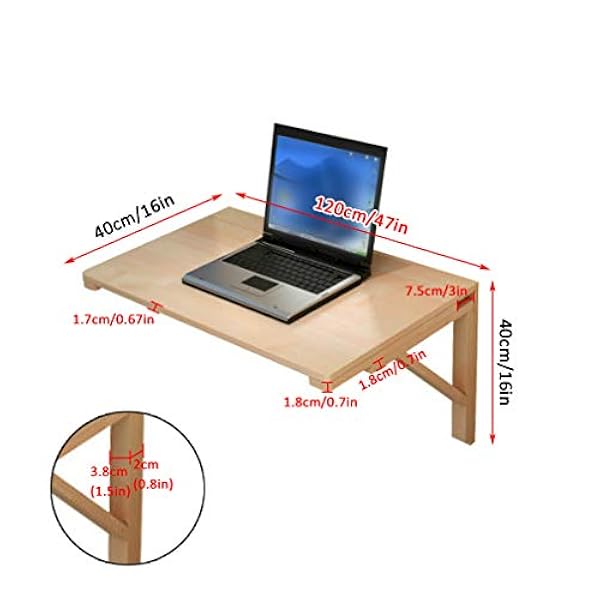 Zwevende wandgemonteerde neerklapbare eettafel, massief houten opklapbare eettafel, multifunctioneel computerbureau, studeertafel, voor balkon, keuken, badkamer, kantoor, 14 maten, met schroeven (60x4