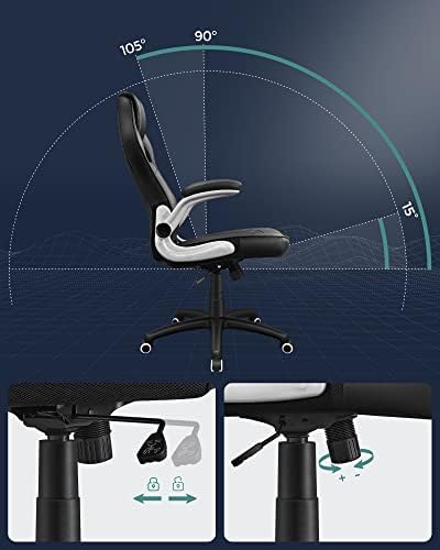 SONGMICS Office Desk Foldable Armrest and High Back,Racing Sport Computer Chair,Black,OBG62BUK, 816632.5 cm