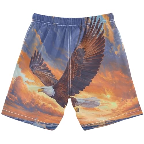 DOMIKING Ocean Hawk Orange Boys' Pull On Swim Trunks Quick Dry Boardshorts with Mesh Lining for Kid Boy Toddler M2