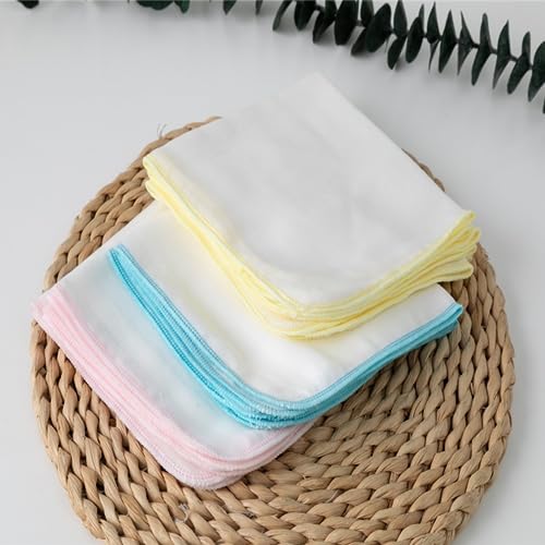 Image of Cloth Baby Wipes 100% Cotton - Unbleached Natural Premium Cotton Baby Wipes Reusable & Washable Baby Wipes Cloth Baby Wipes Colorful Outer Stitching Wipes 12 Pack