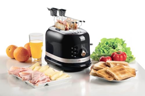 Image of Ariete Moderna 0149B 2 Slice Toaster with Sandwich Cages by Delonghi, 800W, Auto Eject, Crumb Tray, Defrosting and Reheating Functions, 6 Browning Levels, Cord Wrap, Metal Body -Black
