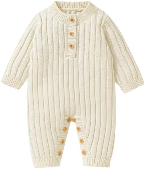 Neiwech Baby Boy Girl Romper Newborn Infant Knit Striped Solid Long Sleeve One Piece Jumpsuit Clothes image 3