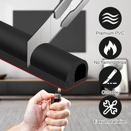 Wall Cord Hider, Flexible Self-Adhesive Wire Cover, Side-Open Cable Raceway for Cords on Wall, Cord Concealer for Mounted TV, Home Theater & Office (Black, Regular-118inch) by YEWIN - Image 4