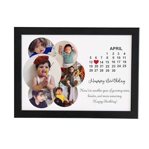 Image of ASHVAH Happy Birthday Customized Month Calendar Collage Photo Frame with Quote Gift for Friends, Kids - 124