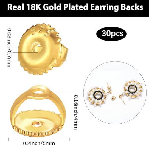 Beebeecraft 1 Box 30Pcs Screw Earring Backs 18K Gold Plated Brass Metal Screw On Earring Back Replacement Locking fit for 21 Gauge Threaded Post Diamond Stud by Beebeecraft - Image 2