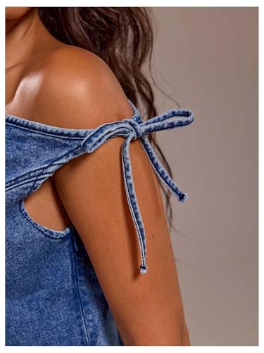 Floerns Women's Asymmetrical Neck Knot Denim Dress Party Bodycon Mini Jean Dresses4