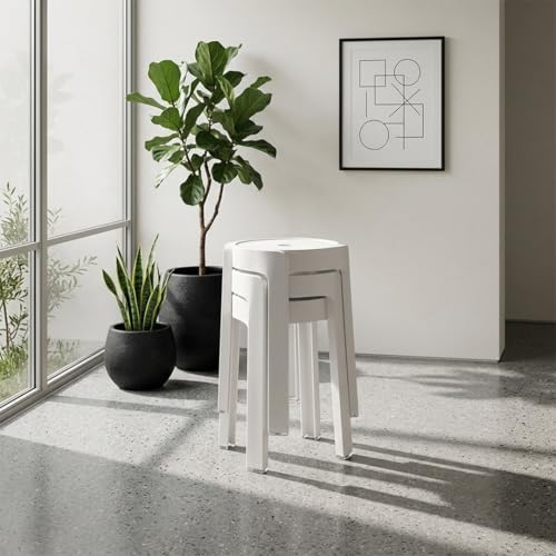 Image of The Artment White Tivo Set of 3 Plastic Stool Modern Stackable Multipurpose with Anti-Slip Base | Lightweight Waterproof PP Stool for Bathroom, Kitchen, Balcony & Living Room | Use for Home & Office