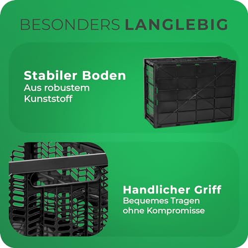 Novaliv Klappboxen faltbar stabil 2x 30L Schwarz Schwarz baskets Einkaufskiste Klappkisten Set Tragebox Aufbewahrung Einkaufskörbe Körbe Aufbewahrung Küche