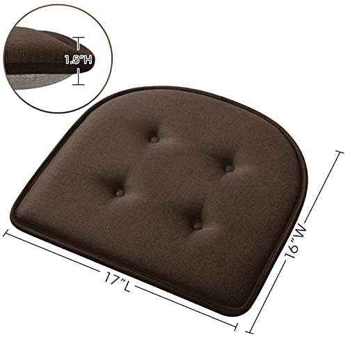 Cozyide U-Shaped Chair Cushions For Dining Chairs 6 Pack, Memory Foam Chair Pads With Tufted Design And Non-Slip Backing, 17" X 16", Brown #TOP5