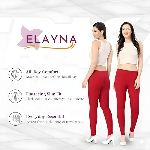 Image of ELAYNA Lycra Stretchable Churidar Leggings for Women's and Girls, White, XL Size, Full Length, Slim Fit
