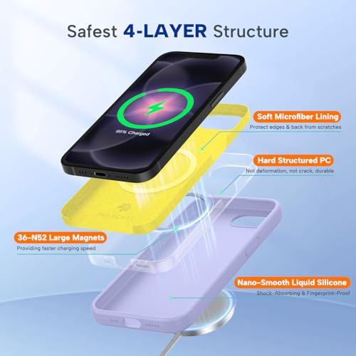 Image of Miracase Magnetic for iPhone 17e Case & iPhone 16e Case, [Soft Anti-Scratch Microfiber Lining], Compatible with MagSafe, Silicone Shockproof Protection Phone Case for iPhone 17e /16e, Light Purple