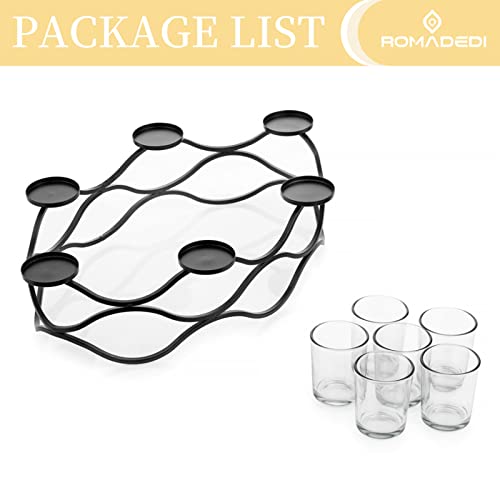 Romadedi Tealight Candle Holders Table Centrepiece - 6 Cups Glass Candelabra Black Metal Votive Tea Light Living Room Coffee Table Dining Fireplace Home Christmas Decor #TOP5
