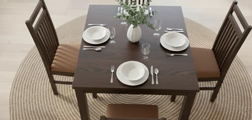 Image of RECTART Solid Wood Dining Table Set with Chairs for Living Room Home | Wooden Dining Room Sets Furniture for Hotels and Restaurants | (Cheap-Brown-W, 4 Seater)