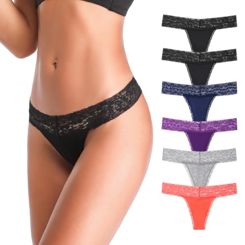 Image of ANNYISON Women's Thongs, T Back Low Waist See Through Panties Cotton Seamless Lace Thongs for Women