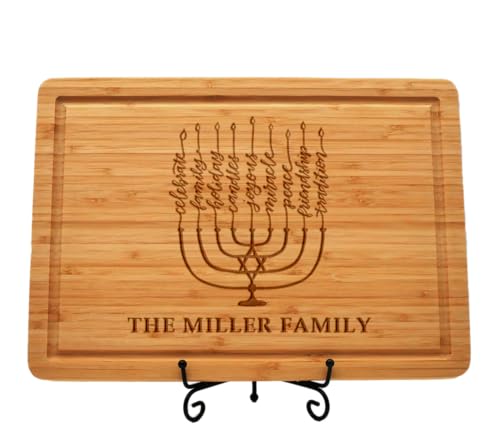 Custom Cutting Board for Hanukkah & Shabbat Shalom, Challah Cutting Board, Engraved Gifts for Jewish Wedding and Family Kitchen Decorations, Personalized Charcuterie Board, Housewarming Gifts