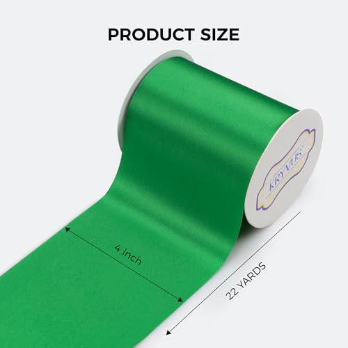 Kryvus Green Satin Ribbon, 100mm x 20M Wide Green Ribbon, Solid Large Ribbons for Cutting Ceremony, Grand Opening, Wedding Chair Sash, Car Decor, Gift Wrapping, Party Decoration