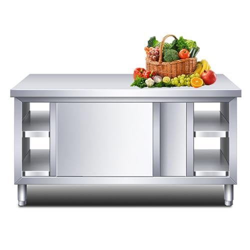 Generisch Edelstahl-Arbeitstisch mit vier Schiebetüren