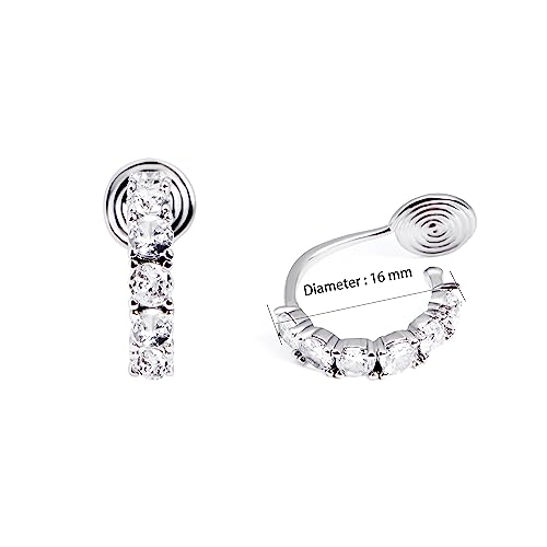 Yurielys Clip On Hoop Earrings For Women Girls, Cubic Zirconia Rhinestone Hoops Silver Fake Piercing Non Pierced Earrings #TOP2