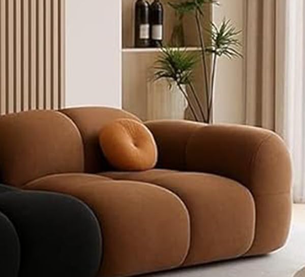 Image of CRAFTCITY Pumpkin Style Wooden Sofa | Contemporary Wool Sofa with Swen Pillow Back for Living Room (Black & Brown, 3 Seater)