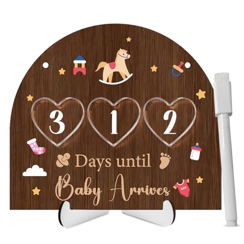 Baby Countdown Sign Pregnancy Announcement Gift Expecting Parents Days Until Baby Arrives Sign Babys Shower Countdown Calendar Gifts for Newly Expecting Couples Her (Wood Color Decorative Signs)