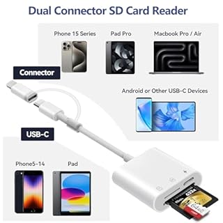 Lecteur de Carte SD pour iPhone, Lightning & USB C Adaptateur Carte SD pour Micro SD/SD, Lecteurs Carte Mémoire Externes pour iPhone 16/15/14/13/iPad/Samsung/Caméra