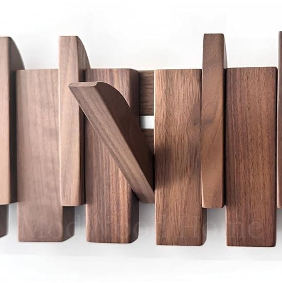KALAHARI Modern Wooden Wall Mount Coat Rack, Decorative Hanging Organizer with Multiple Hooks, Natural Wood Finish, Space-Saving Design for Entryway, Hallway (Straight 6 Hook) 2