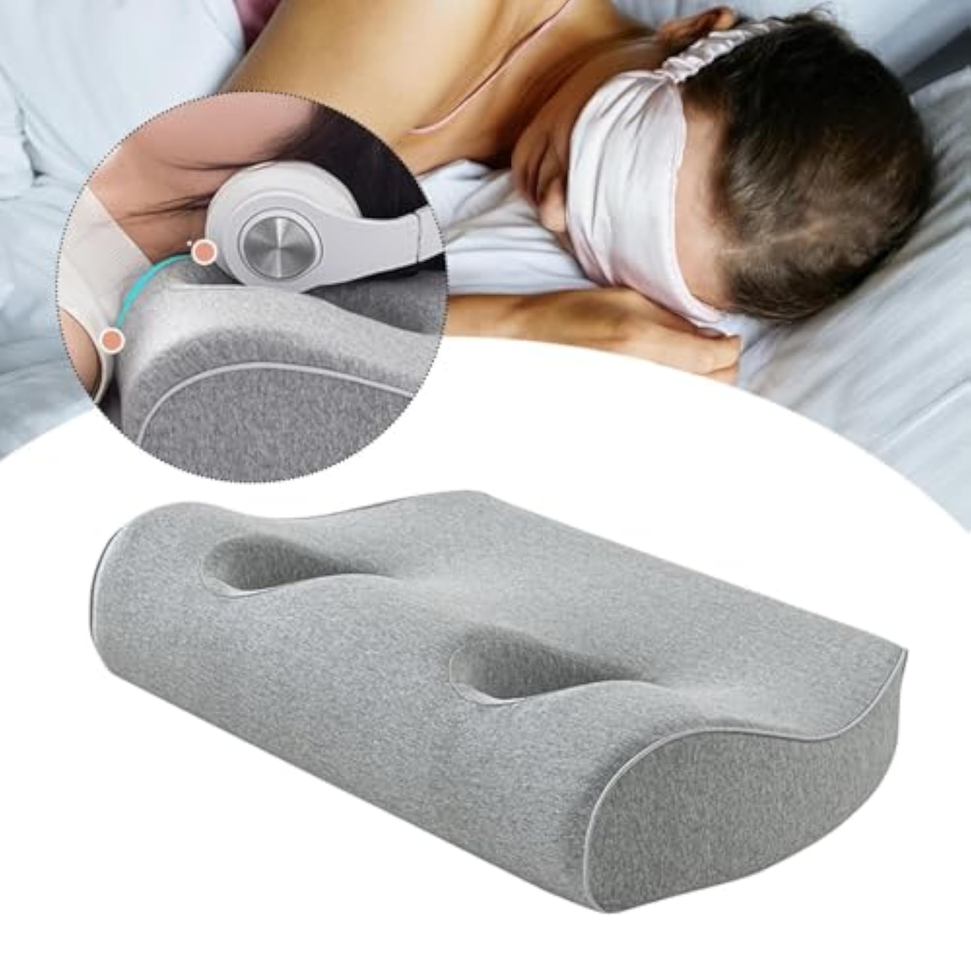 Ear Hole Pillow Side Pillow for Bedroom, Light Gray