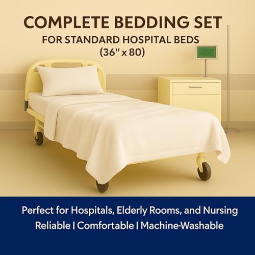 Image of Care Bed Sheets Set 4 Pcs - 36 inchx80 inch Fitted Sheet, Flat Sheet, Pillowcase & Blanket - Twin XL Hospital Style Sheets for Home or Adjustable Beds(White)