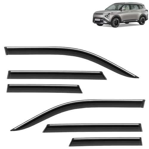 Image of KINGSWAY Accessories Chrome Lining Door Visor Only Compatible with Kia Carens Clavis EV (Year 2025 Onwards), Premium Chromeline Unbreakable Car Rain Guard Side Rear Wind Deflectors, Pack of 6