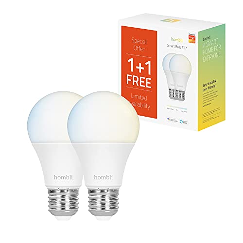 Hombli smarte LED Glühbirne E27, dimmbar, warmweiß bis kaltweiß CCT, 9W 800 Lumen, App-fähig, kompatibel mit Alexa, Google Assistant, Siri, 2er Pack