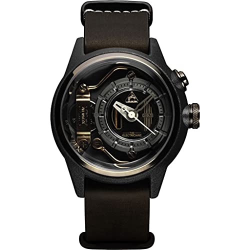 Montre ElectricianZ MokaZ quartz électrique noir, l'excellence du cuir marron 42mm