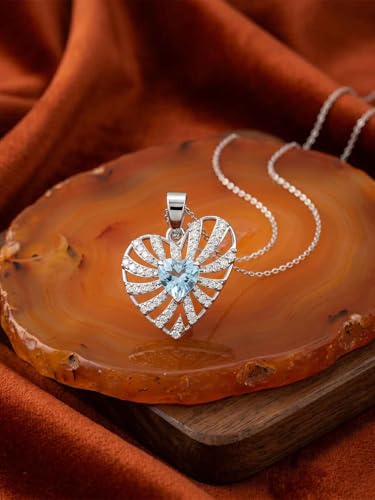 Image of Clara 925 Sterling Silver Blue Pendant Necklace with Chain | Platinum Plated |Minimal Daily Wear | Gift for Women & Girls