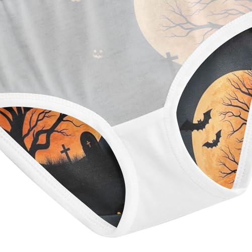Toddler Briefs, Spooky Funny Halloween Orange Cotton Girls Underwear, 2T–8 Years4