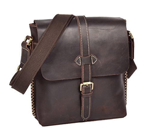 Bolso bandolera de cuero H8086 para hombre, color marrón mediano