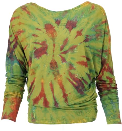 GURU SHOP Batik Hippie Shirt, Unikat Boho Langarmshirt mit...