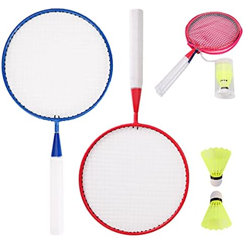 Kids Badminton Racket, Mini Badminton Set- Including 1 Carry Bag/ 2 Shuttlecocks, Children Beach Racquet Kit, Garden Game Toy Gift for Boys Girls 3 4 5 6 Years Old Blue Pink Cover