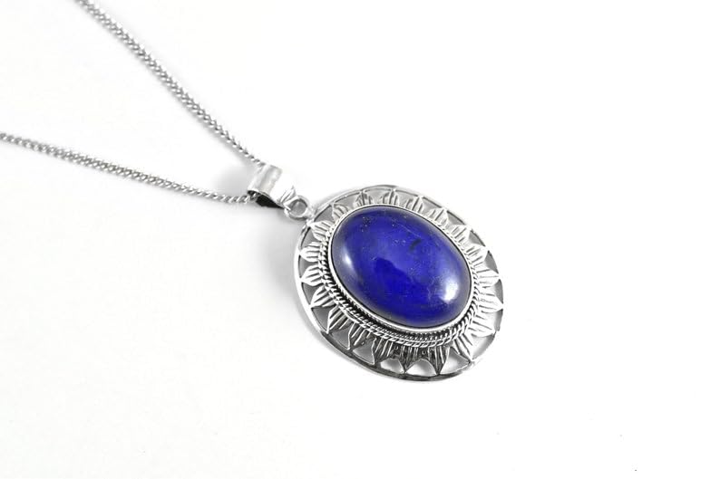 Collier ovale en argent sterling 925 et lapis-lazuli véritable