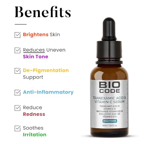 Image of Bio Code 2% Tranexamic Acid & 5% Vitamin C Radiance Renewal Serum (30ml) - with 3% Niacinamide, 1.5% Hyaluronic Acid & 0.5% Vitamin E | Dermatologist Recommended