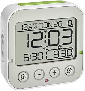 TFA Dostmann Wireless Bingo 2.0, Digital Alarm Clock with Temperature Display, 2 Alarm Times, White, (L) 95 x (W) 41 x (H) 96 mm