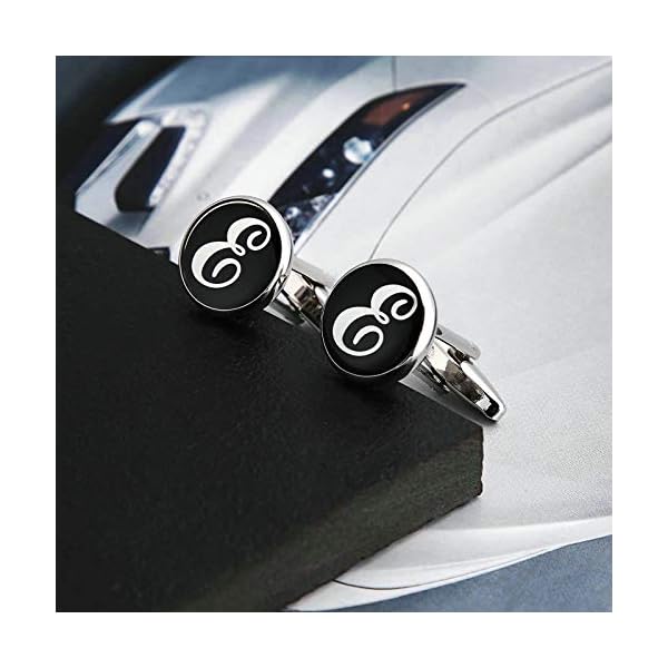 Aooaz Cufflinks Button Mens Stainless Steel Cufflinks Letter Round Cufflinks for Boy Cufflinks for Dad Black White - Image 4