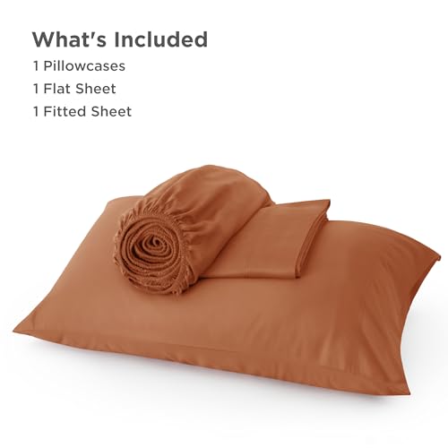 Image of Bedsure Cooling Sheets Twin XL, Rayon Derived from Bamboo, PureWoven, Breathable & Soft Twin XL Sheet Sets, Deep Pocket Up to 16 Inches, Hotel Luxury Silky Dorm Bedding for Hot Sleepers, Burnt Orange